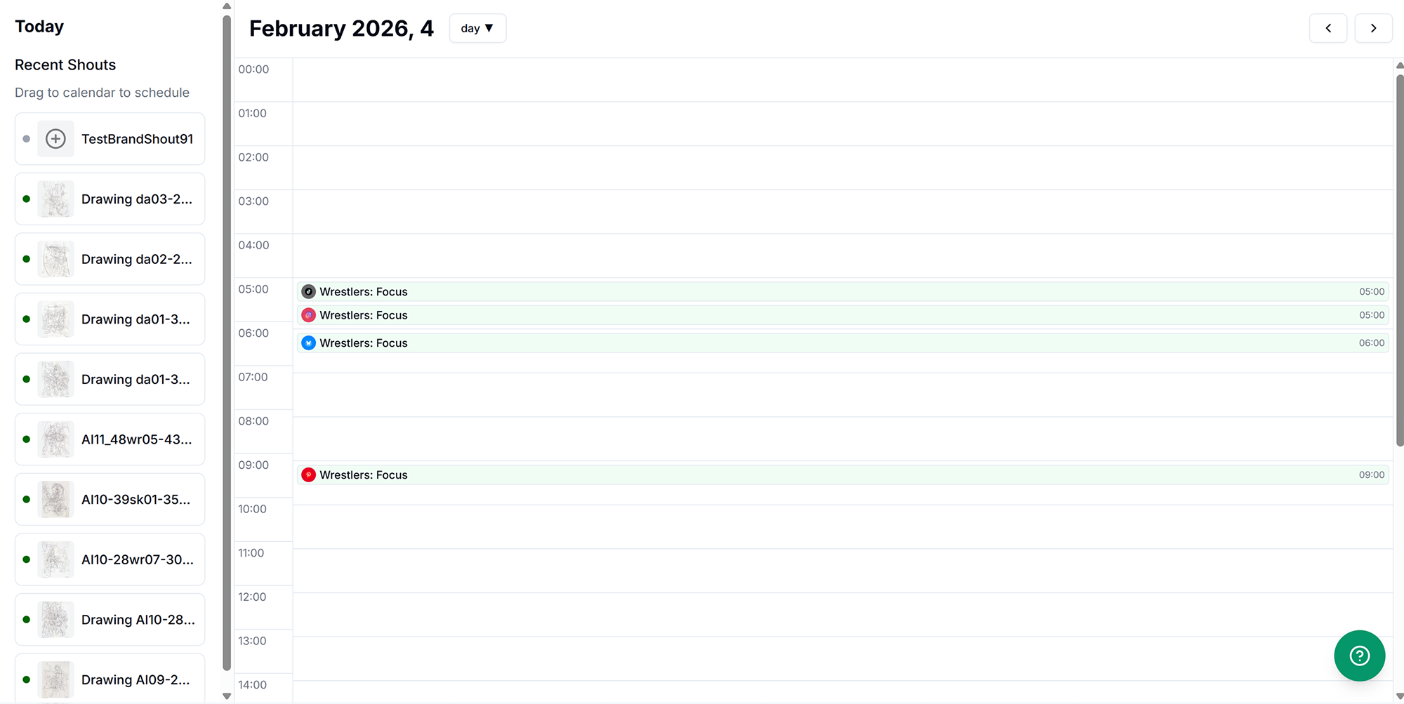Day calendar view showing every scheduled post and campaign for today