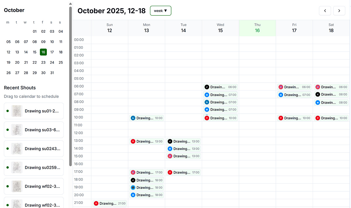 Drag-and-drop calendar showing scheduled social posts and email campaigns