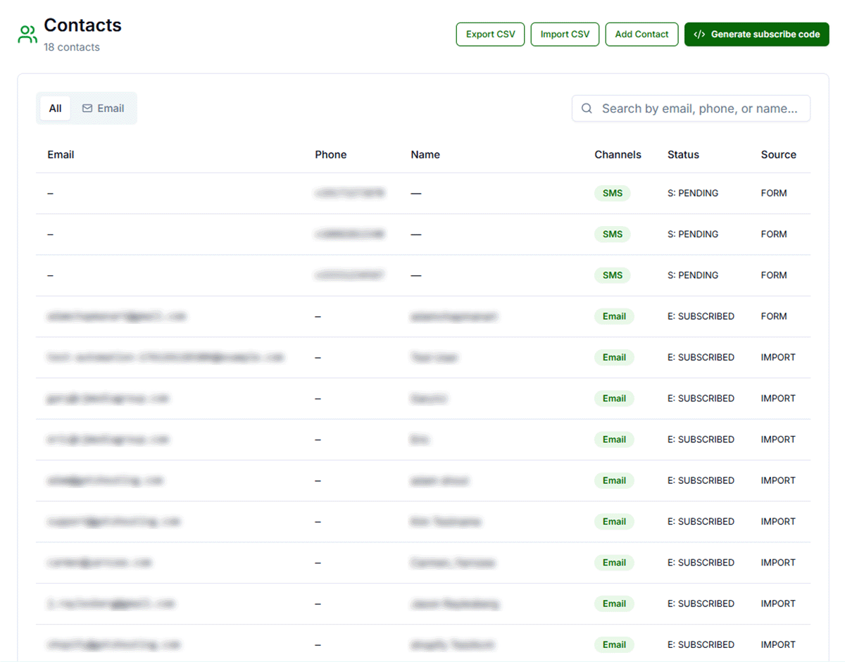 CRM and contacts overview in Get Shouting CRM