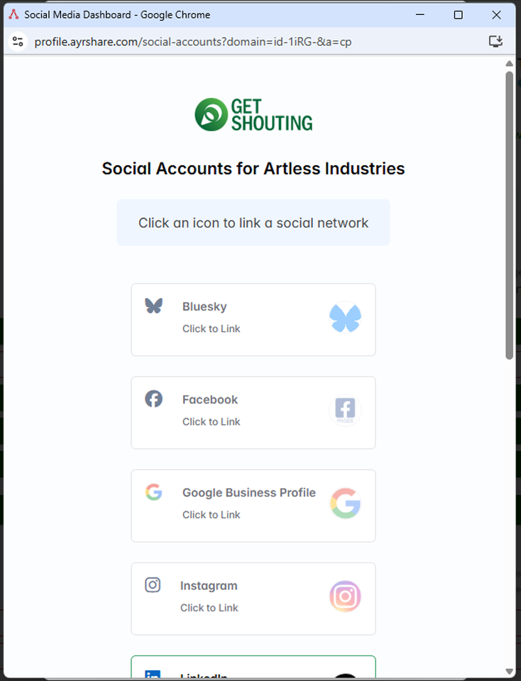 Add Social Accounts Pop-up