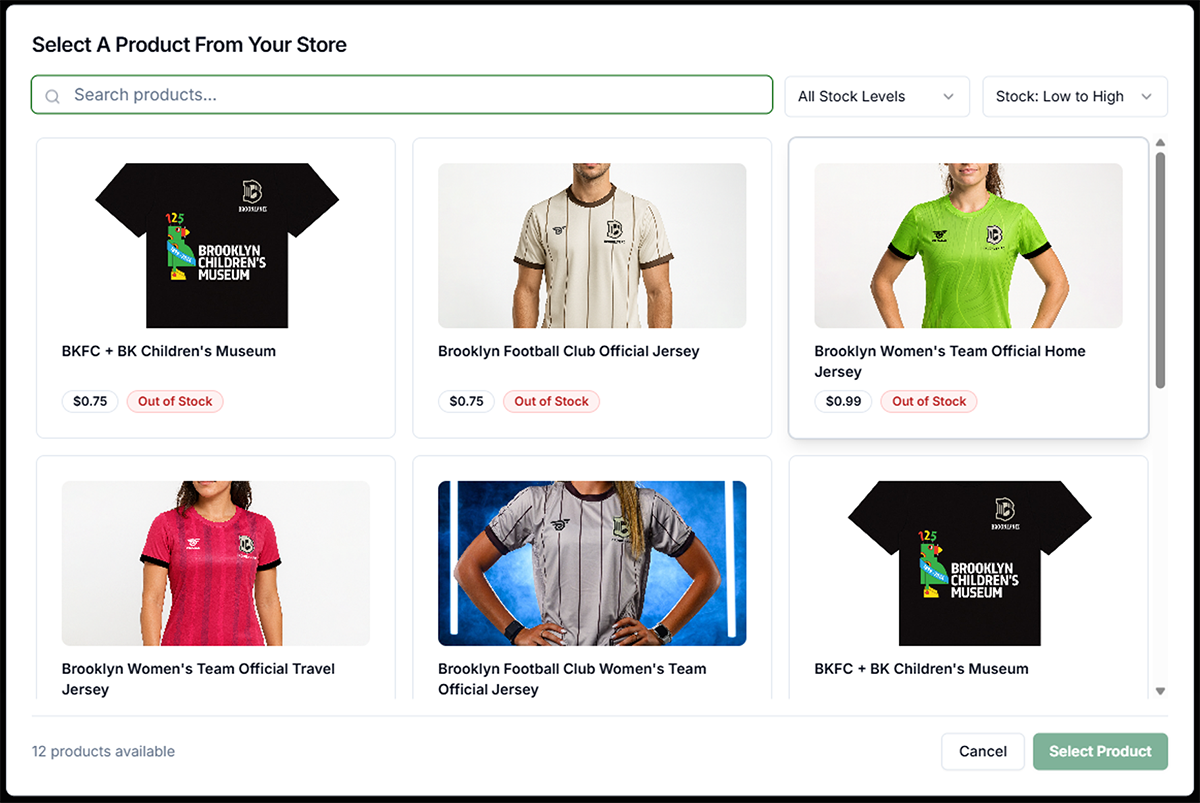 Select an item from your store