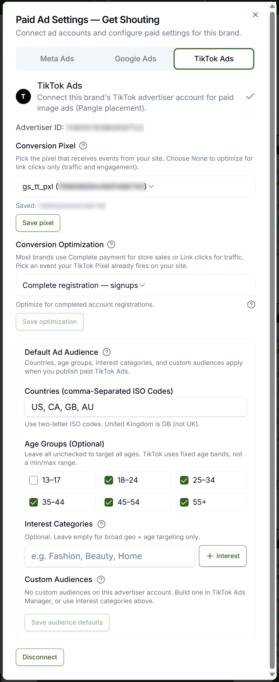 Ad Preview publish dialog with TikTok Ads paid options and flight budget